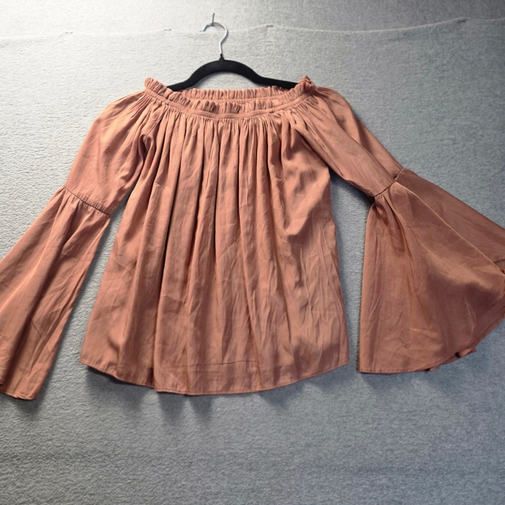 Paper Heart Off Shoulder Blouse Bell Sleeve Womens XS Mauve Boho Peasant Top
